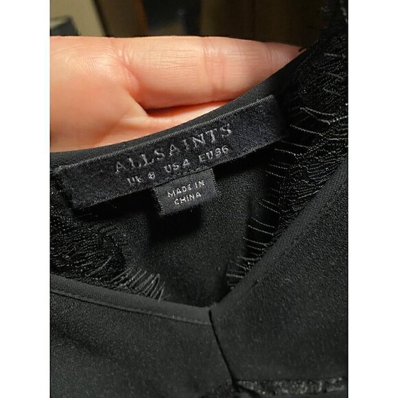 Allsaints Ally Dress Black Lace Sz 4 polyester Sheer Lace Panels LBD retail $230 - Picture 9 of 10